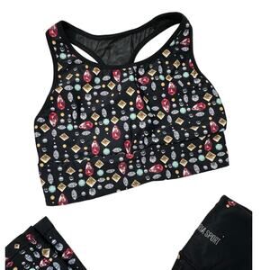 Victoria's Secret Black Racerback Sports Bra Jewel Print Athleisure Gym Yoga S